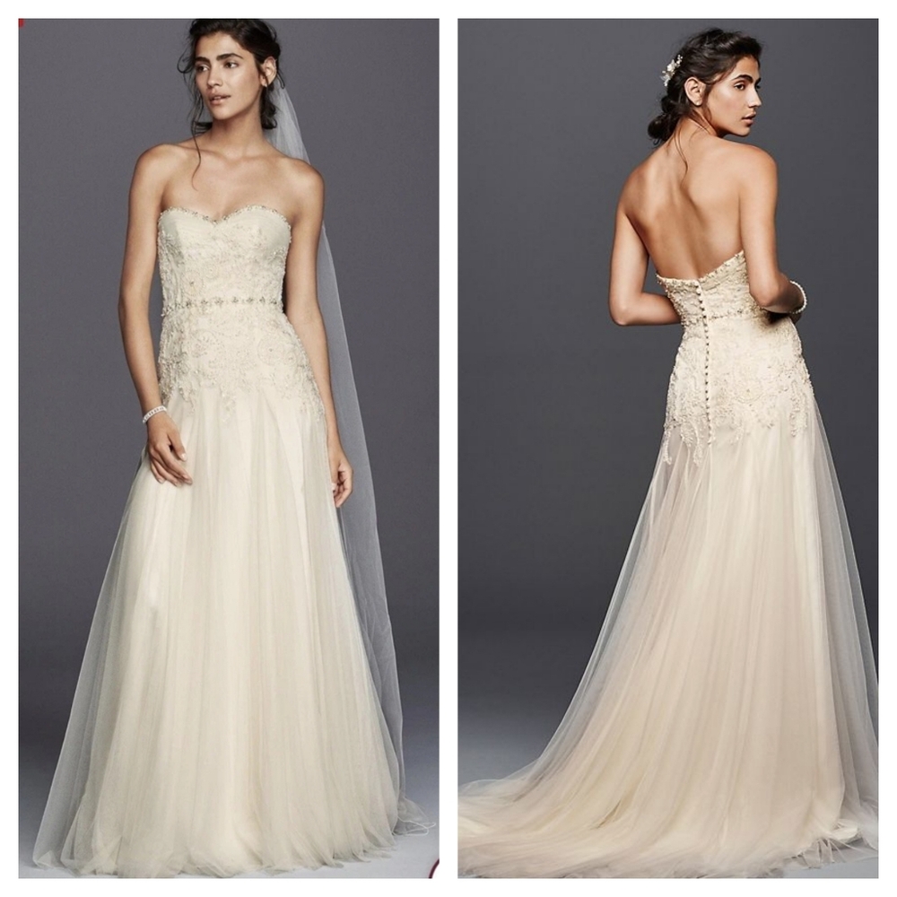 Melissa Sweet Strapless Ivory Lace & Tulle Wedding Dress